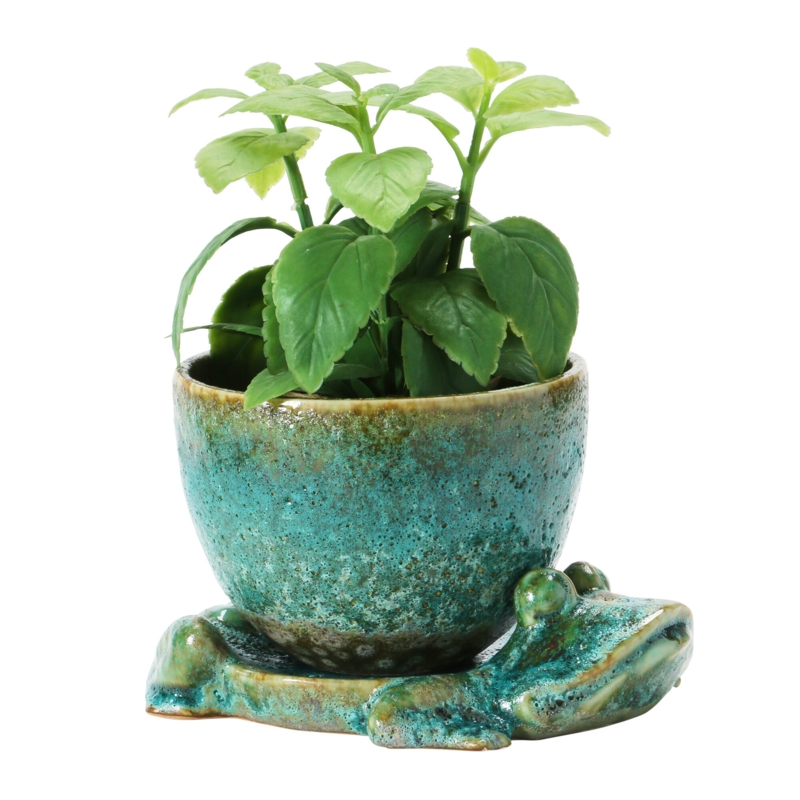 Jace Decorative Stoneware Planter with Catchy Frog Shaped Base and Reactive Glaze