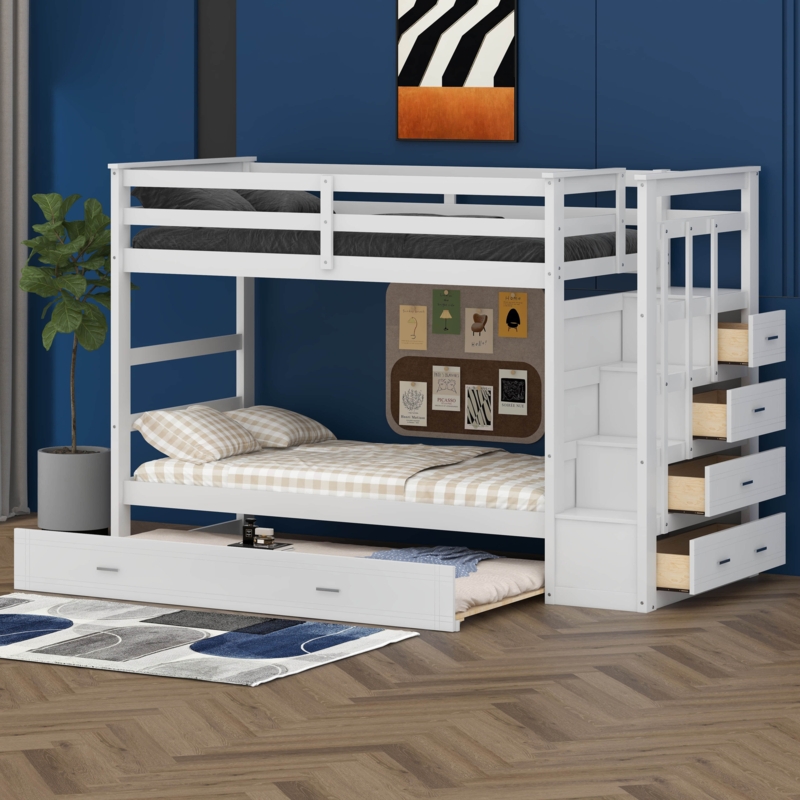 Janneli Kids Twin Over Twin Bunk Bed with Trundle with Drawers