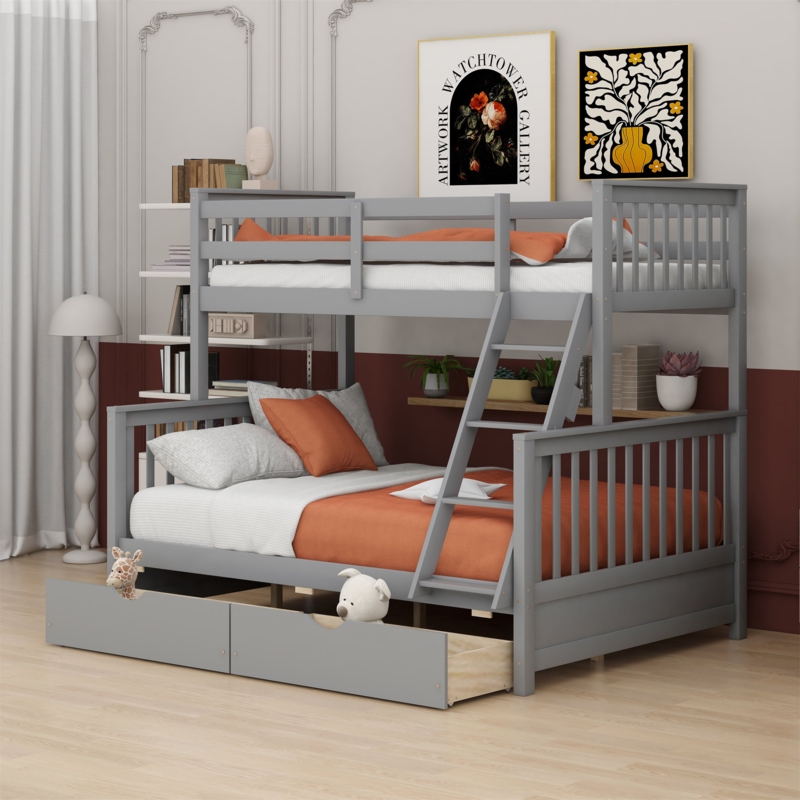 Jasmen Kids Twin Over Full Bunk Bed with Drawers