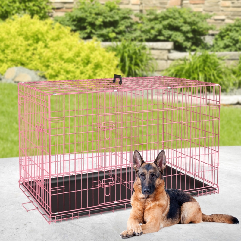 Jorden 30 Inch Dog Crates For Large Dogs Folding Mental Wire Crates Dog Kennels Outdoor And Indoor Pet Dog Cage Crate With Double-Door,Divider Panel, Removable Tray And Handle,Blue