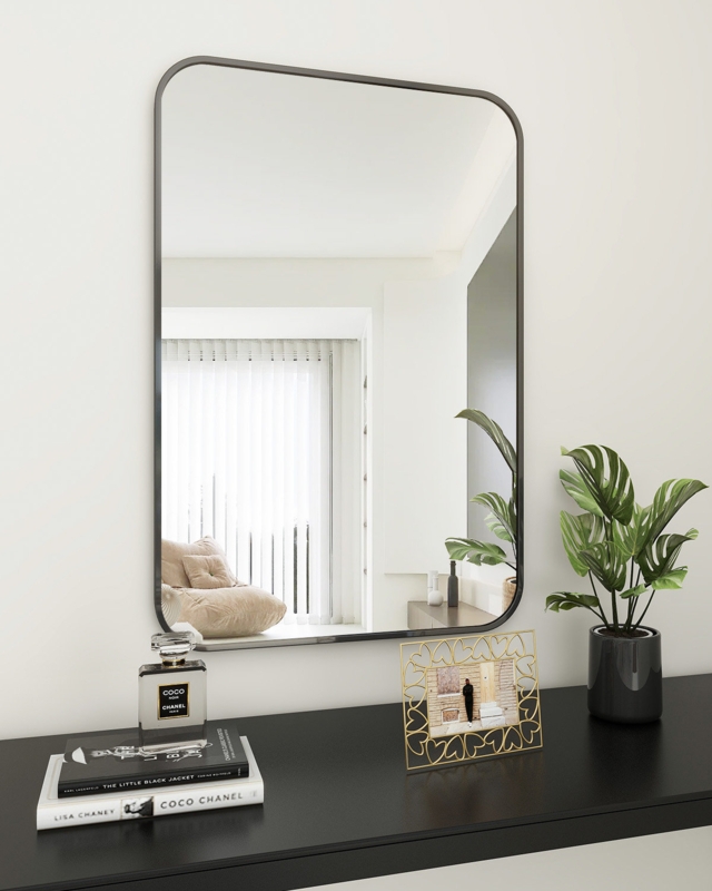 Jyun Safely Rounded Rectangle Metal Bathroom Mirror