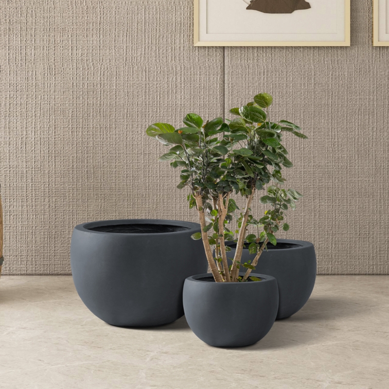 Kante 3 Piece Lightweight Concrete Outdoor Round Planter, 13", 10.5" and 8" Tall Set