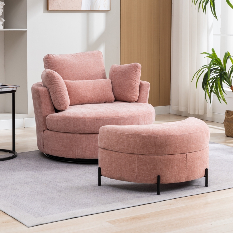 Kavonta Upholstered Swivel Barrel Chair with Ottoman