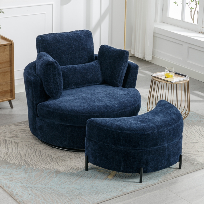 Kenmari Upholstered Swivel Barrel Chair with Ottoman