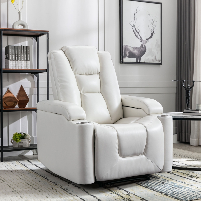 Keyaun 35'' Wide Modern and Soft Vegan Leather Power Recliner with Cup Holder and USB Port