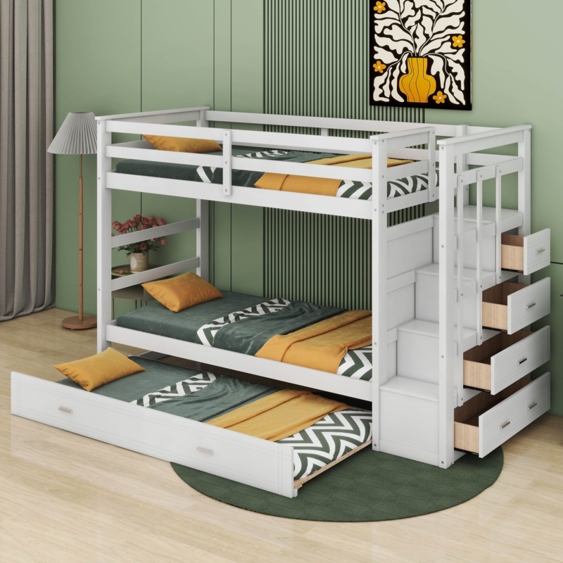 Kids Twin Over Twin Bunk Bed with Trundle