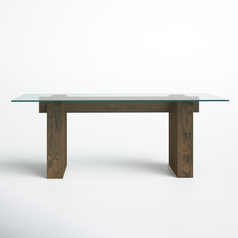 Koenig Glass Top Solid Wood Base Dining Table