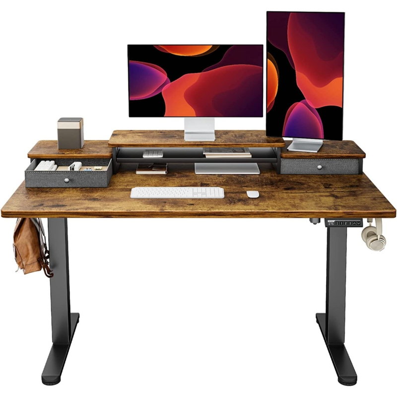 Kostival Electric Height Adjustable Standing Desk with Dual Drawers