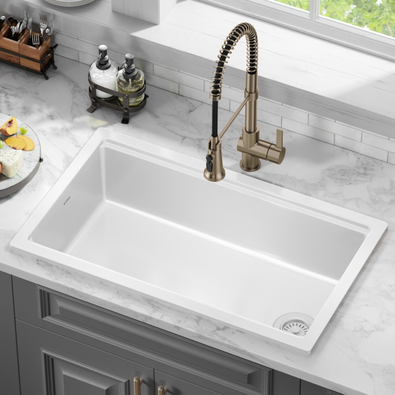 KRAUS Turino 33" L Fireclay Workstation Drop-In / Undermount Single Bowl Kitchen Sink