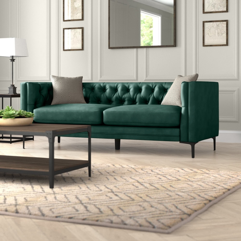 Lakeetha Contemporary 84" Upholstered Button-tufted Sofa with Metal Legs