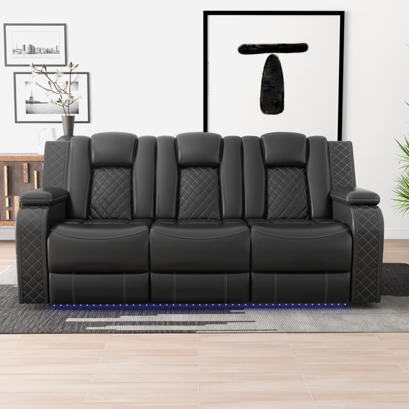 Lamica 83.4'' W Breathable Leather Power Reclining Sofa with Adjustable Headrest u0026 USB
