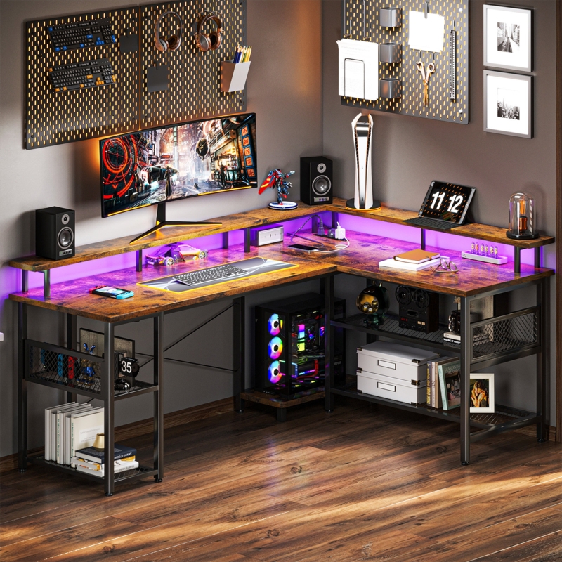 Latarya L-Shaped Metal Base Computer Desk