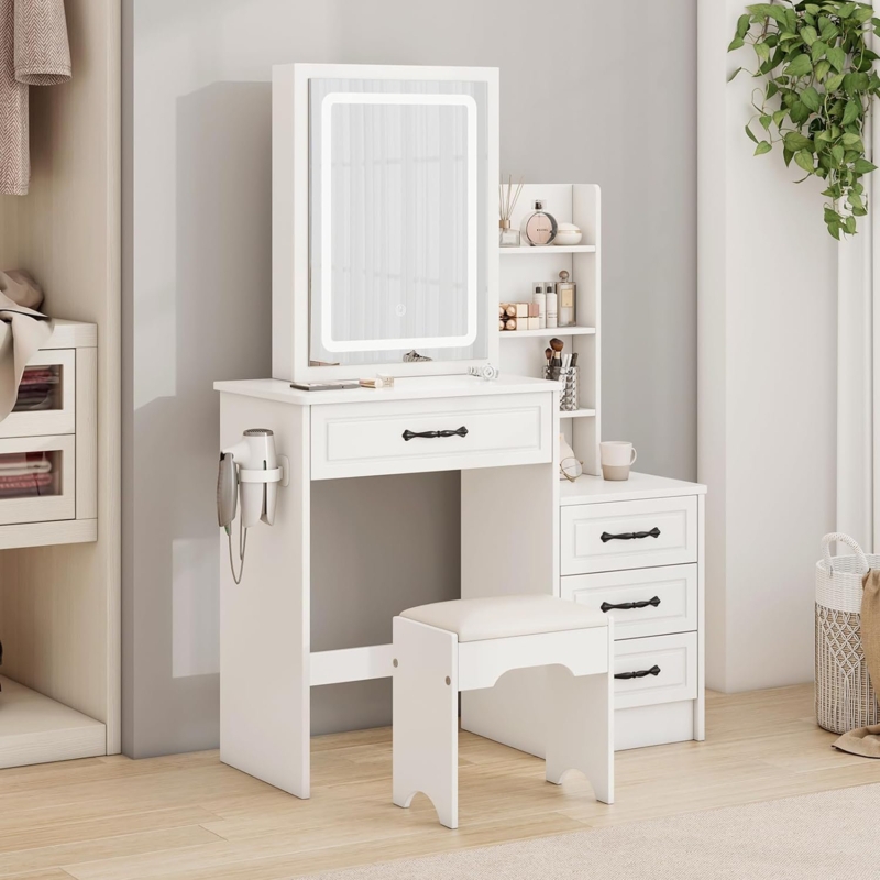 Latitude Run Vanity Desk With Mirror u0026 Lights,Vanity Dressing Table for Teenagers