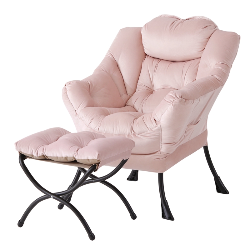Lazy Chair with Ottoman, Modern Lounge Accent Chair with Armrests and a Side Pocket