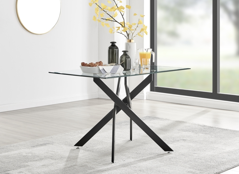 Lenworth Modern Rectangular 4 or 6 Seat Dining Table in Glass and Chrome - Kitchen Table