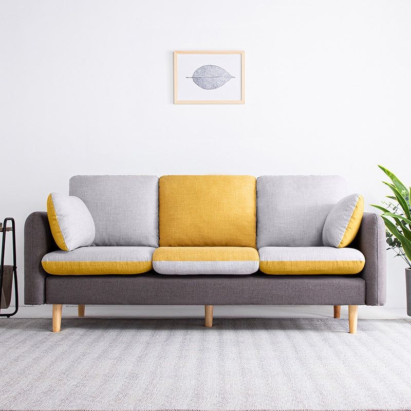 Linen Contemporary Square Arm Sofa Washable Standard Sofa for Living Room - 68L x 28W x 28H / Dark Gray-Yellow