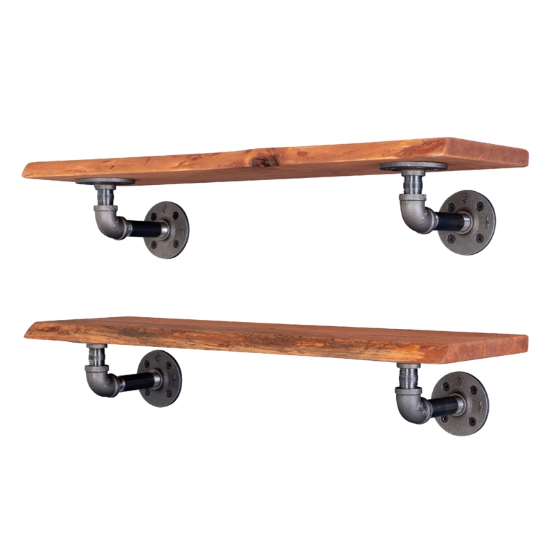Live Edge Wood Shelf With Industrial L-Shaped Pipe Brackets