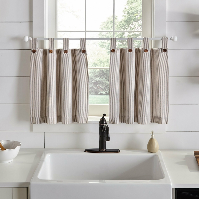 Liviana Striped Cotton Tailored 30'' W Kitchen Curtain (Set of 2)