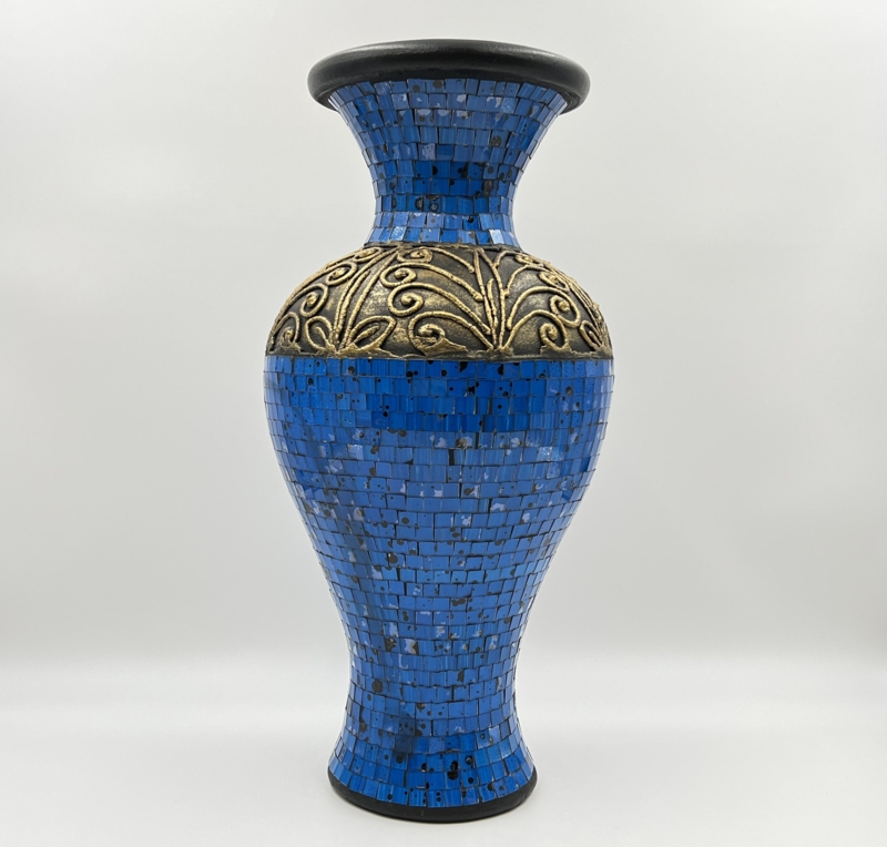 Loor Vase 24" Tall Cylinder Handmade Terracotta Mosaic Vase Peacock Blue