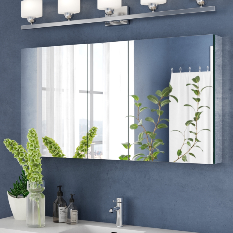 Lorren Ebern Designs Recessed 49" x 26" Surface/Recessed Mount Bathroom Medicine Cabinet with 4 Adjustable Shelves