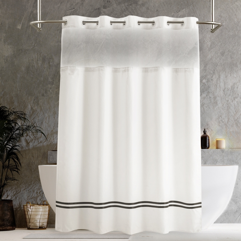 Lurean Striped Polyester Shower Curtain With Snap-In Liner