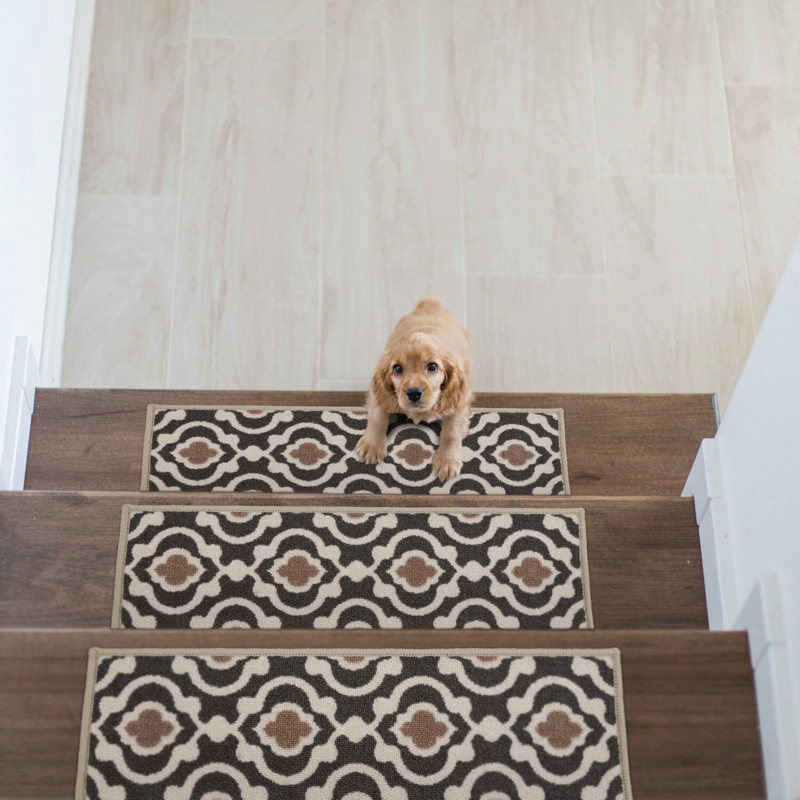 Macsen Machine Washable Non-Slip Rubberback Brown/Beige Stair Tread