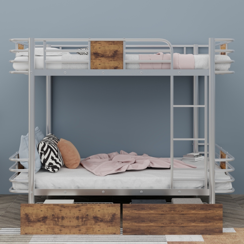 Marchagee Kids Twin XL Over Twin XL Bunk Bed with Drawers