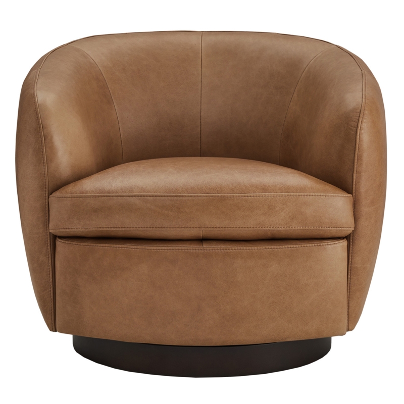 Marcy Leather Swivel Barrel Chair