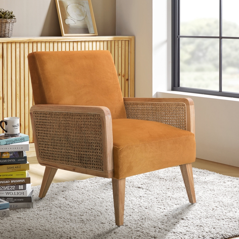 Mayenne Upholstered Accent Chair with Rattan Arms