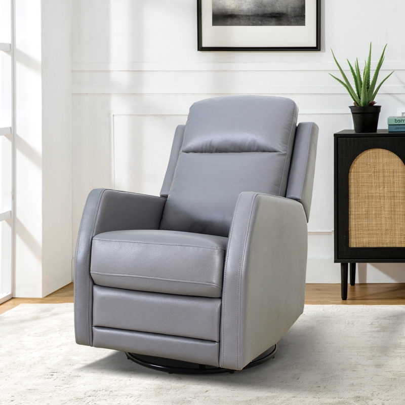 McGuffey Leather Swivel Rocker Recliner with Metal Base