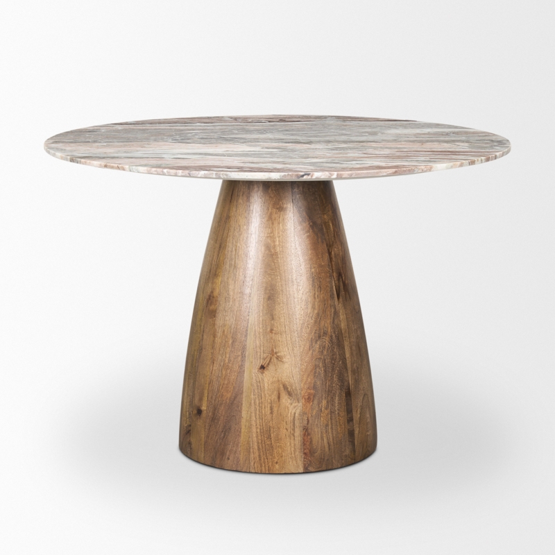 Mellonia Round Marble Top Solid Wood Base Dining Table
