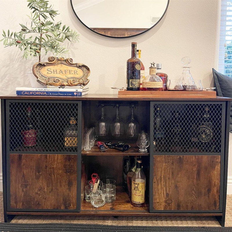 Mera 44'' Wine Bar Cabinet with Glass Holder with Barn Door for Dining Room Living Room