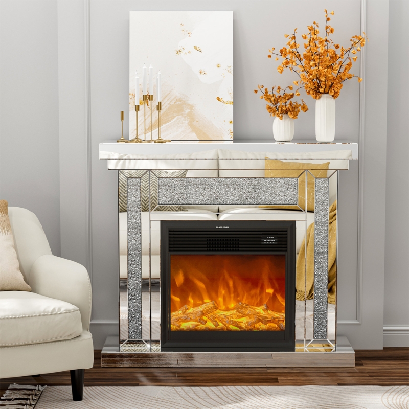 Merrissa Mirrored Electric Fireplace TV Stand with Electronic Fireplace