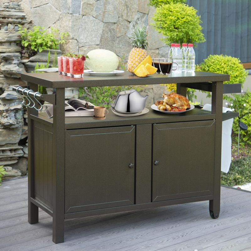 Metal Grill Carts Outdoor with Storage and Wheels