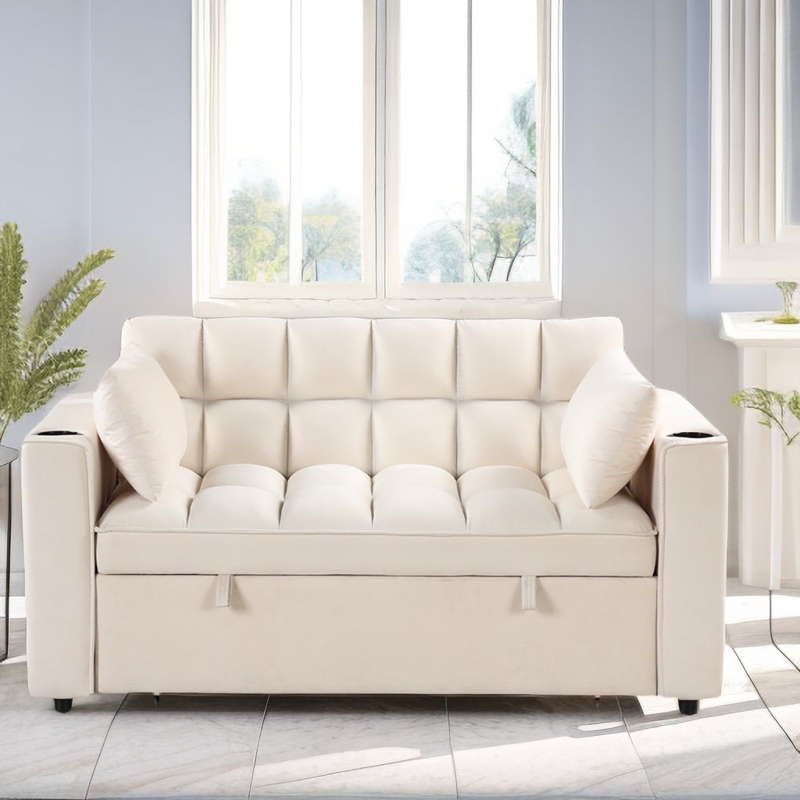 Minetta 55.3'' Velvet Loveseat with Pull Out Bed and Cup Holder
