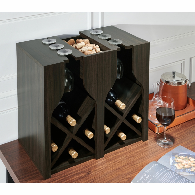 Mitul 8 Bottle Wall Mounted Wine Bottle u0026 Glass Rack