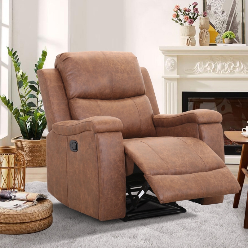 Modern Leather Wall-Hugging Manual Recliner Invisible Cup Holders, Soft Padding