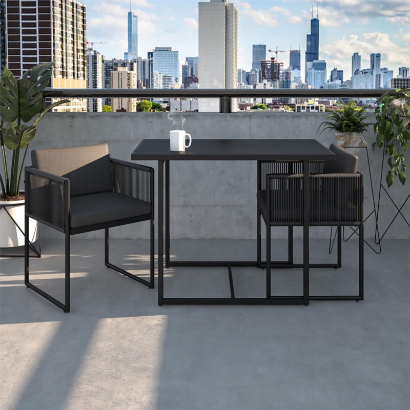 Modern Nesting Outdoor Bistro Set with Resin Weave and Fabric Cushions, 3-Piece Set