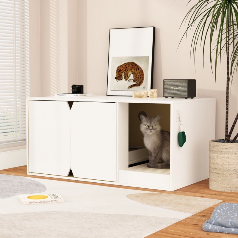 Modern Wooden Large Stackable Cat Litter Box Organizer