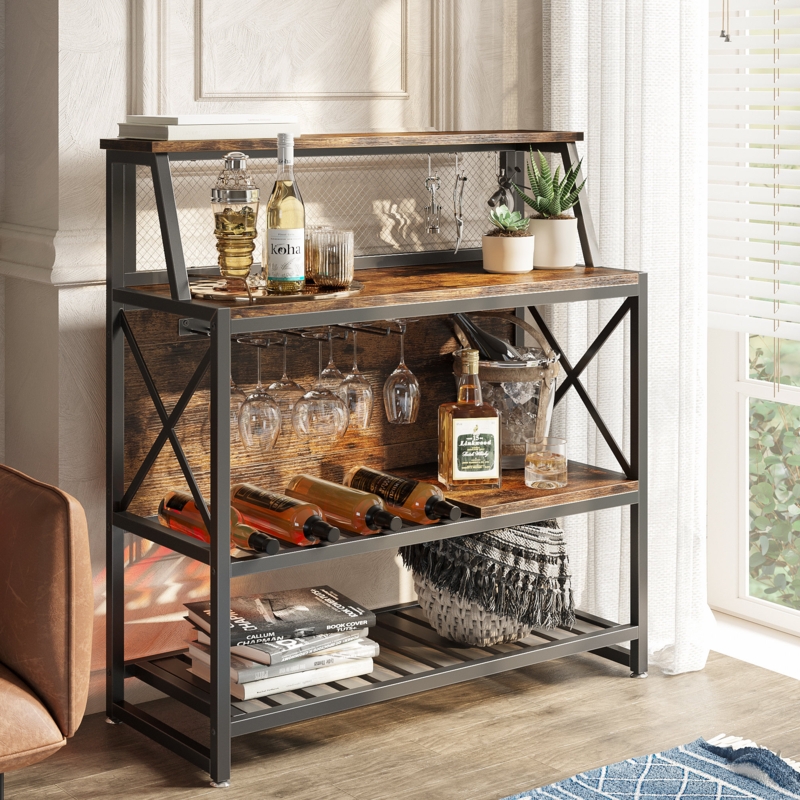 Mori 39" Display Wine Rack, Industrial Home Bar with Wine Storage
