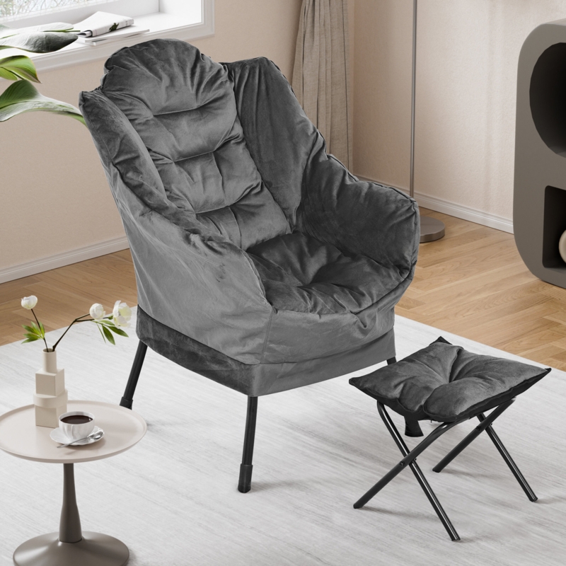 Naylani Velvet Accent Chair with Ottoman