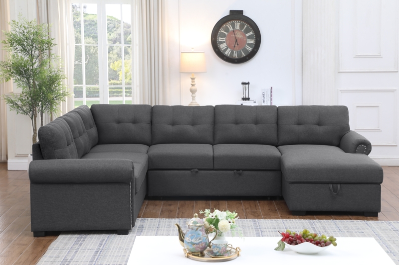 Nazlije Modular Upholstered Pull-Out Sleeper Sectional Chaise with Storage