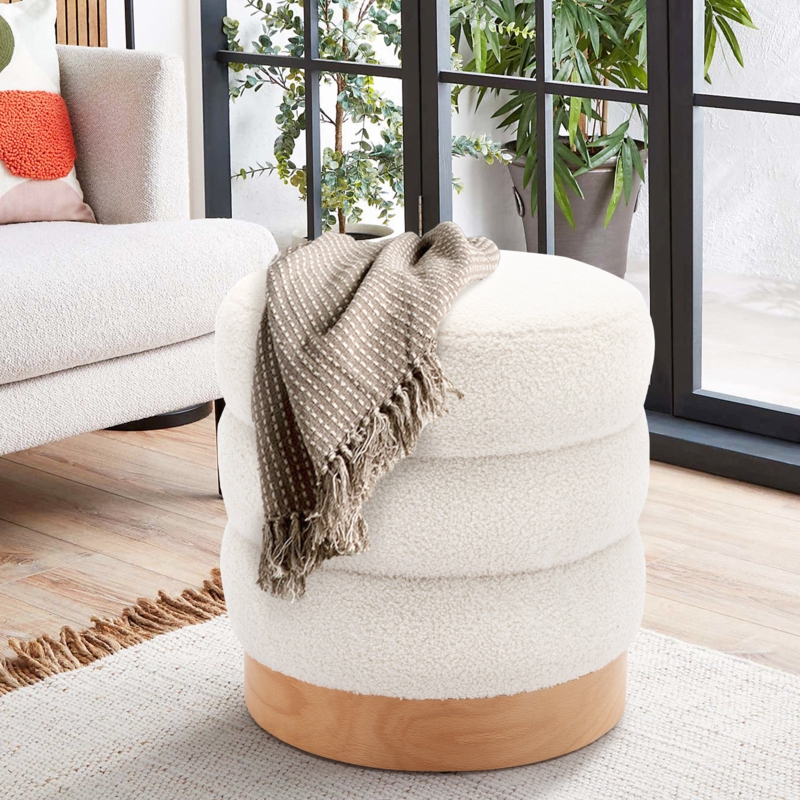 Nicolaus 18'' Wide Round Upholstered Pouf Ottoman