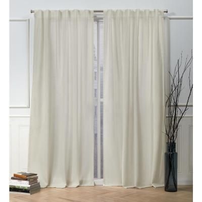 NICOLE MILLER NEW YORK Faux Linen Natural Solid Polyester 54 in. W x 63 in. L Hidden Tab Top Light Filtering Curtain Panel (Set of 2)