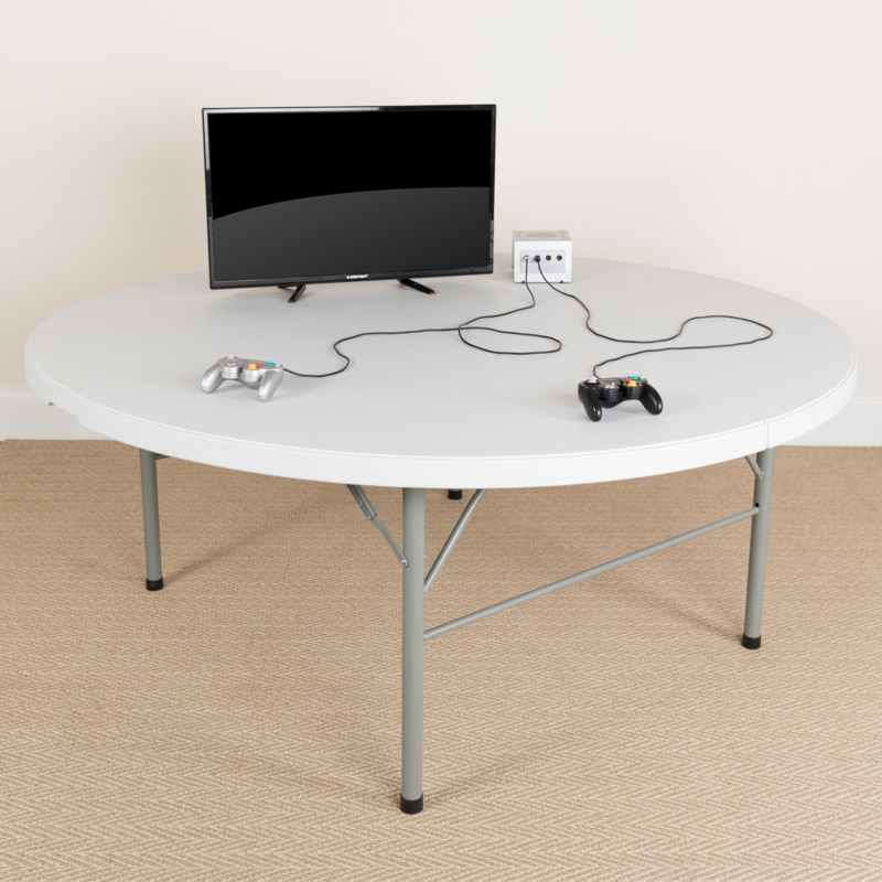 Noah 6-Foot Round Bi-Fold Plastic Event Folding Table with Handle