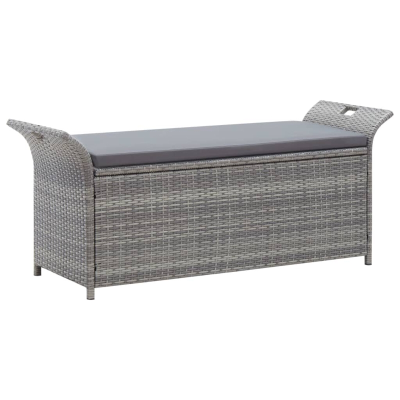 Outdoor Storage Bench Patio Rattan Storage Box with Cushion Poly Rattan