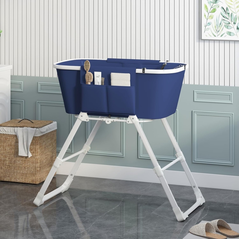 Portable Dog Bathtub, Pet Bathing Station for Home-Grooming Tub, Elevated Foldable Dog Shower Tub