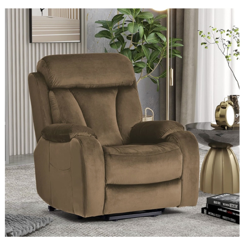 Power Lift Chair Electric Recliner Velvet Fabric Sofa Side Pocket Mechanism Remote Control