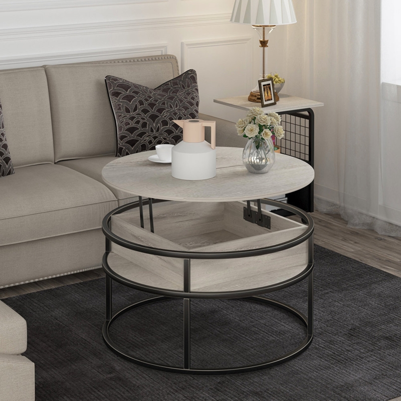 Rothwell Lift Top Extendable Round Frame Coffee Table with Storage