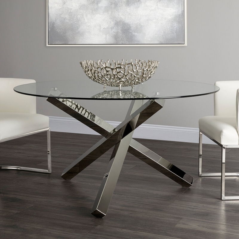 Round Glass Top Metal Base Dining Table